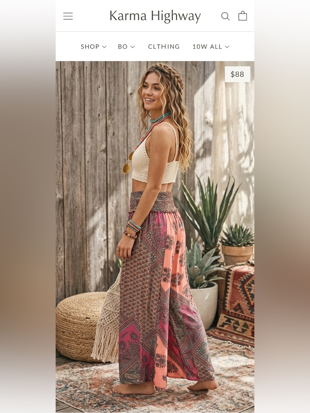 Bohemian Wide-Leg Printed Palazzo Pants in Pink & Orange - Picture 2 of 12